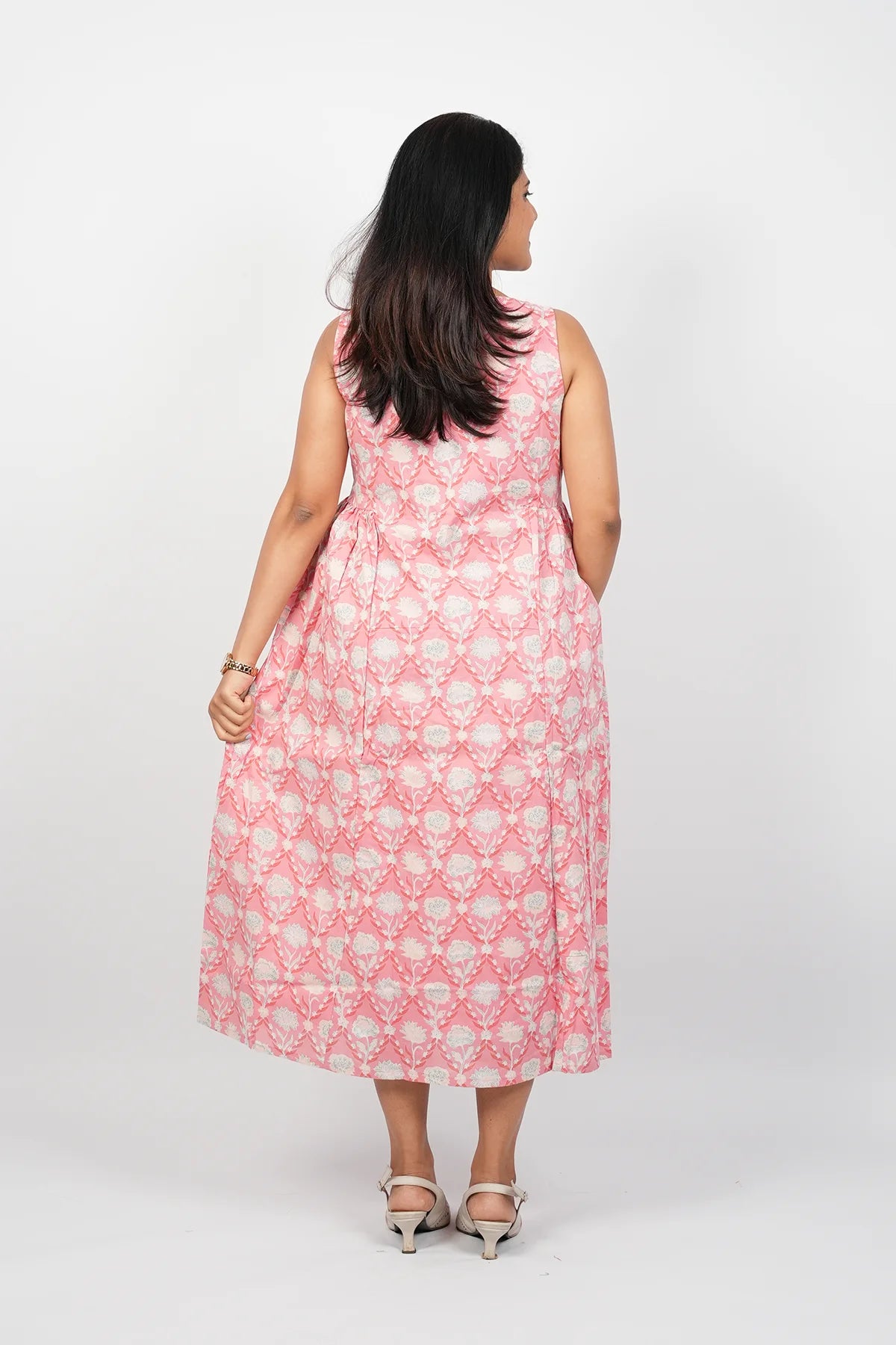 Peach A-Line Midi Dress