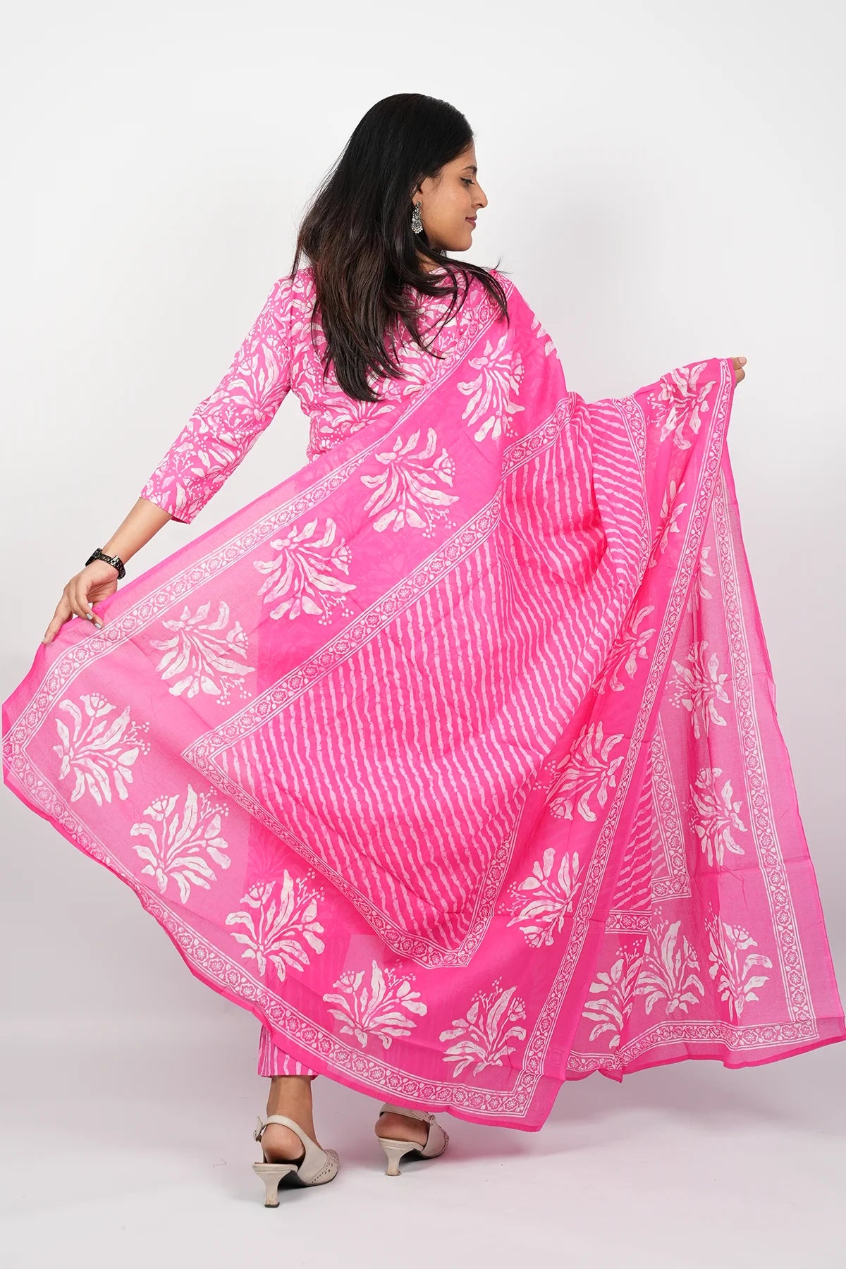 Pink Cotton Straight Cut Kurti Suit Set