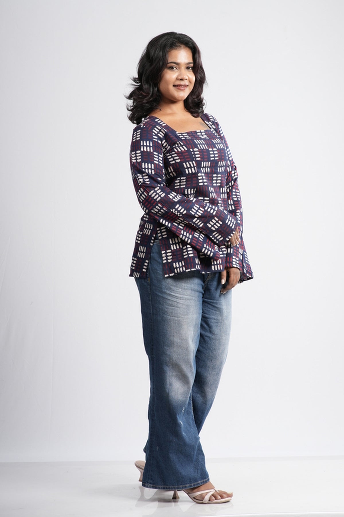 Women's Indigo Blue Geometric Print Cotton Short Kurti