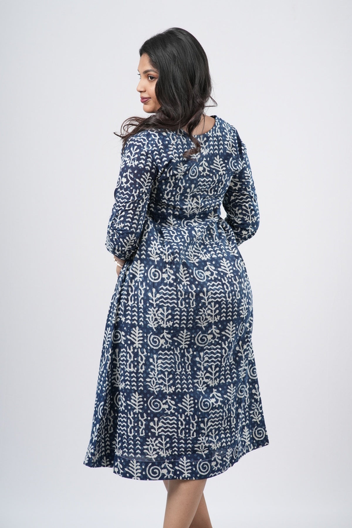 Indigo Blue 100% Handblock Cotton A-line dress