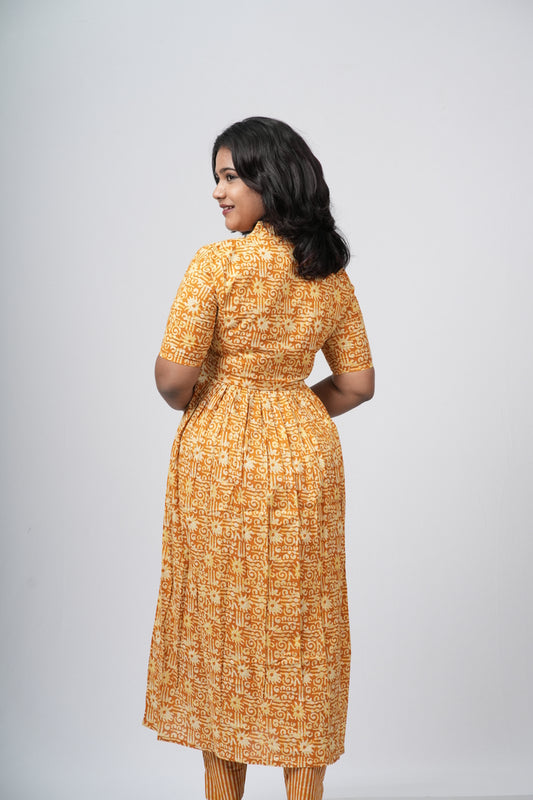 Mustard Yellow Floral Print Cotton Co-ord Set