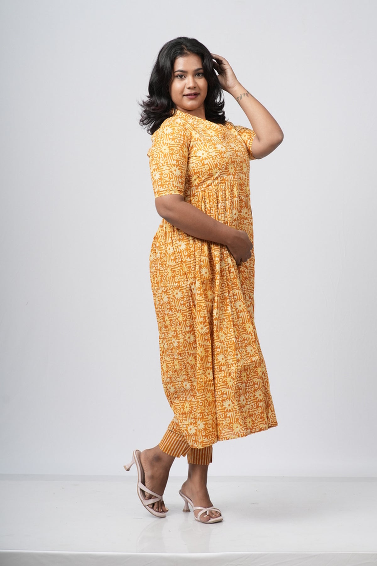 Mustard Yellow Floral Print Cotton Co-ord Set