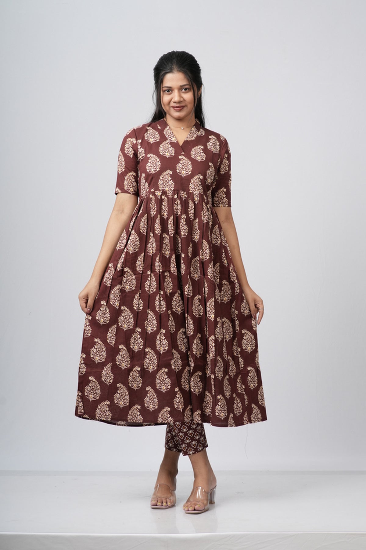 Chocolate Brown Floral Buti Cotton Co-ord Set