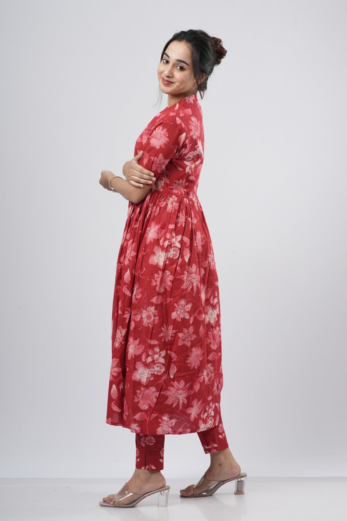 Red Tonal Floral Print Cotton Co-ord Set