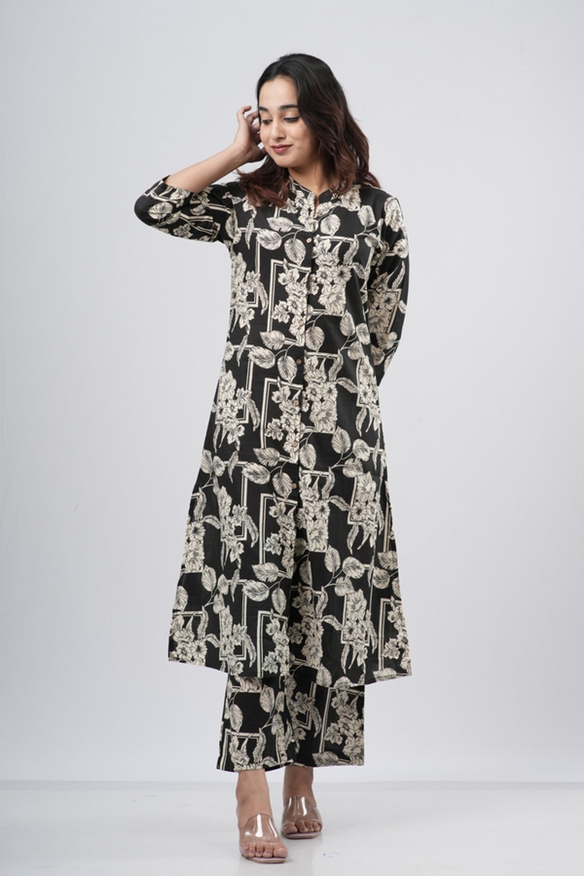 Black & White Floral Jaal Print Cotton Co-ord Set
