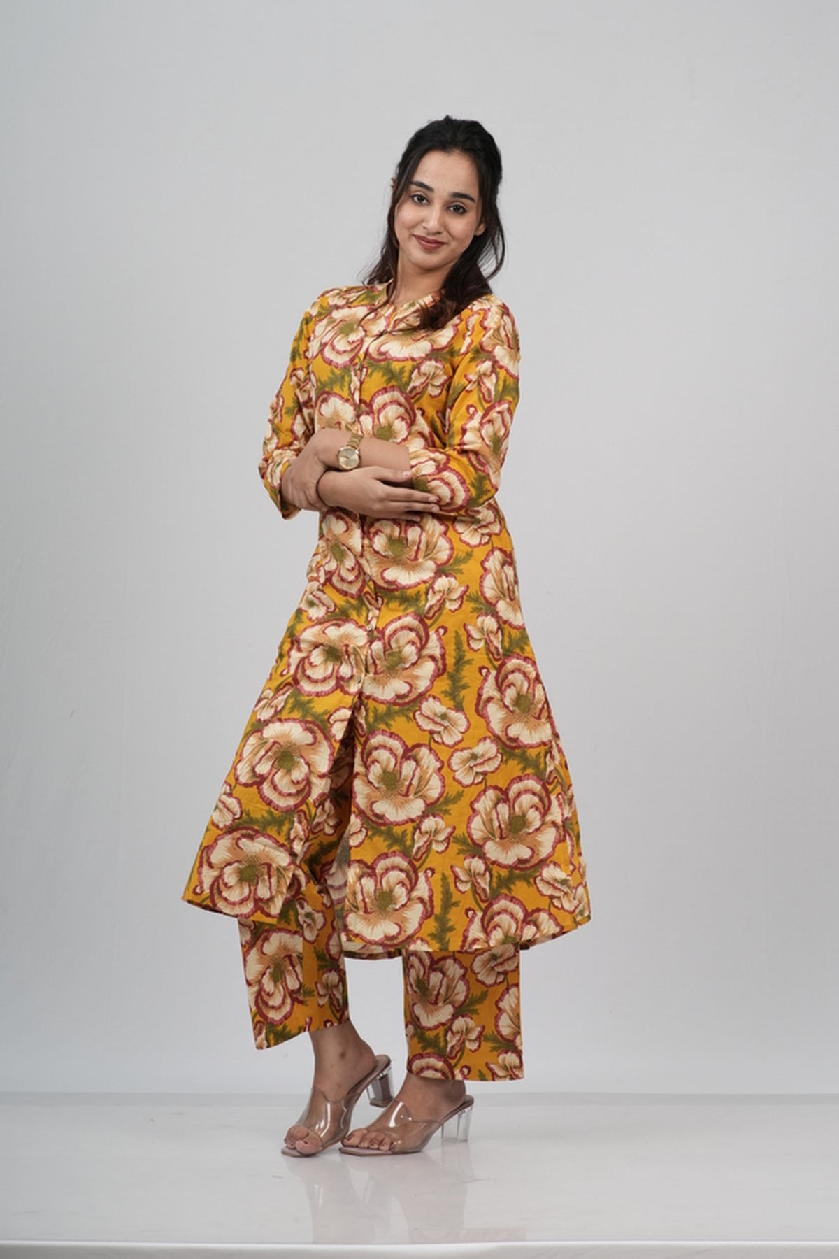 Mustard & Earthy Floral Print Cotton Co-ord Set