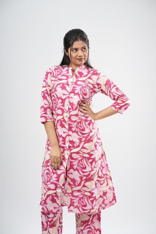 Pink & White Floral Print Cotton Co-ord Set
