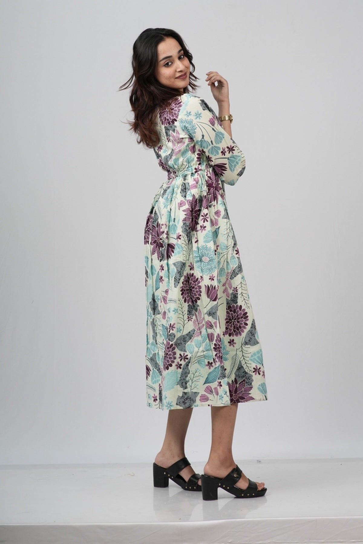 Sage & Plum Floral Meadow Cotton Tiered A-Line Dress