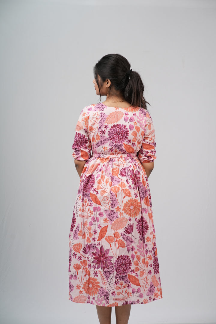 Wild Rose & Orchid Cotton Tiered A-Line Dress