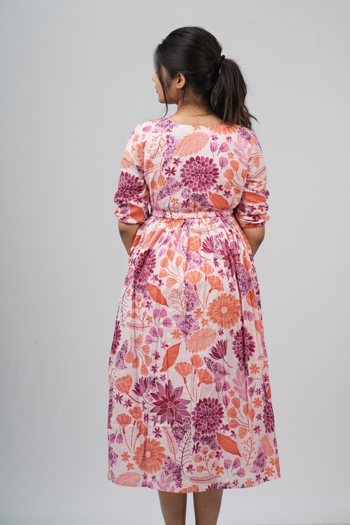 Wild Rose & Orchid Cotton Tiered A-Line Dress