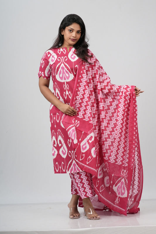Berry Ikat Geometric Print Cotton Suit Set