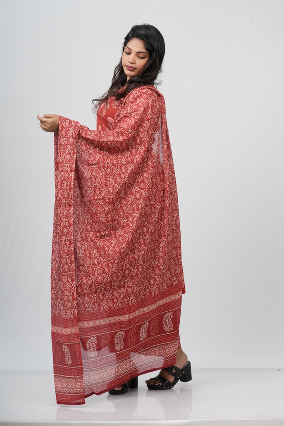Red Floral Cotton Suit Set