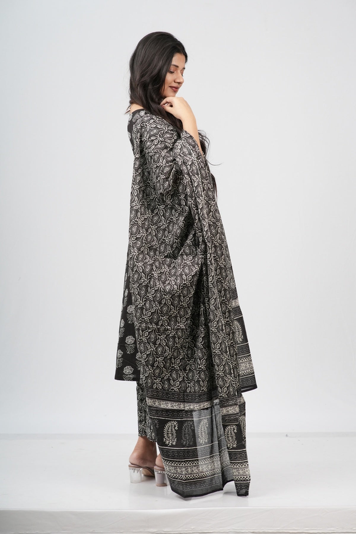 Midnight Bloom Hand Block Print Cotton Suit Set