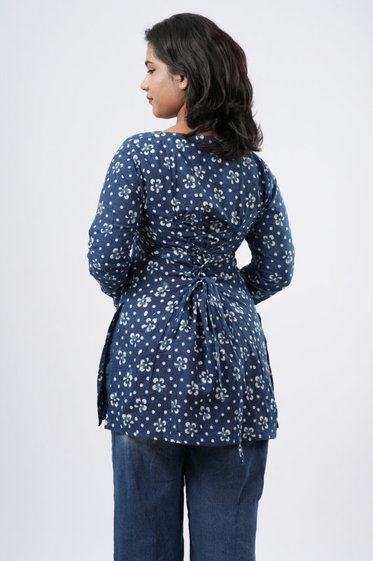 Women's Indigo Blue Handblock Cotton Short Kurti