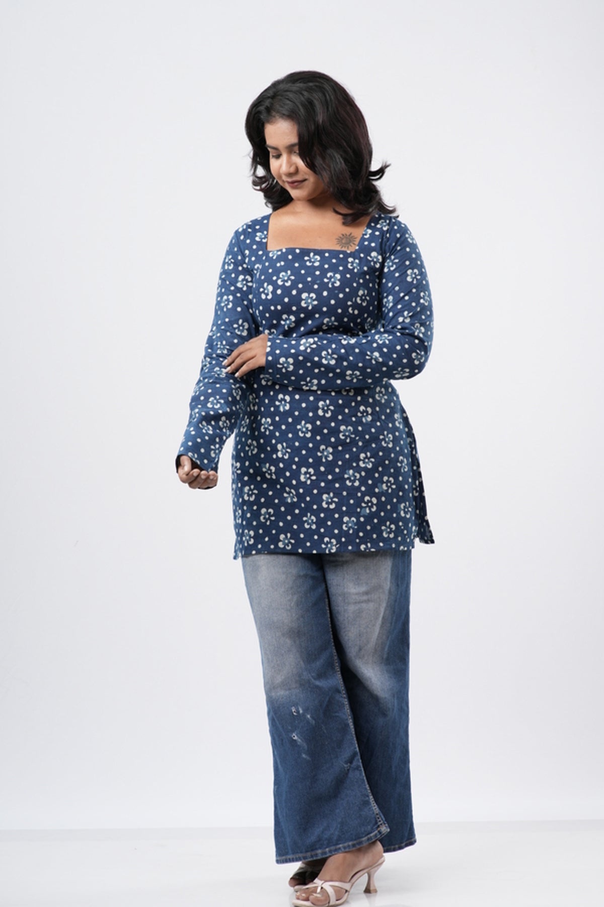 Women's Indigo Blue Handblock Cotton Short Kurti