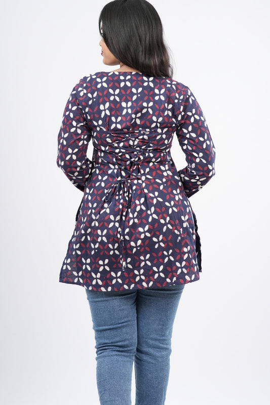 Women's Indigo Blue Handblock Cotton Short Kurti