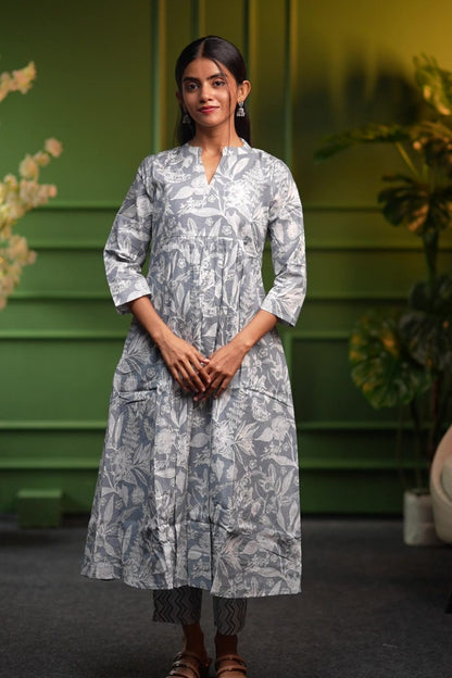 Misty Grey Botanical Printed Co-ord Set