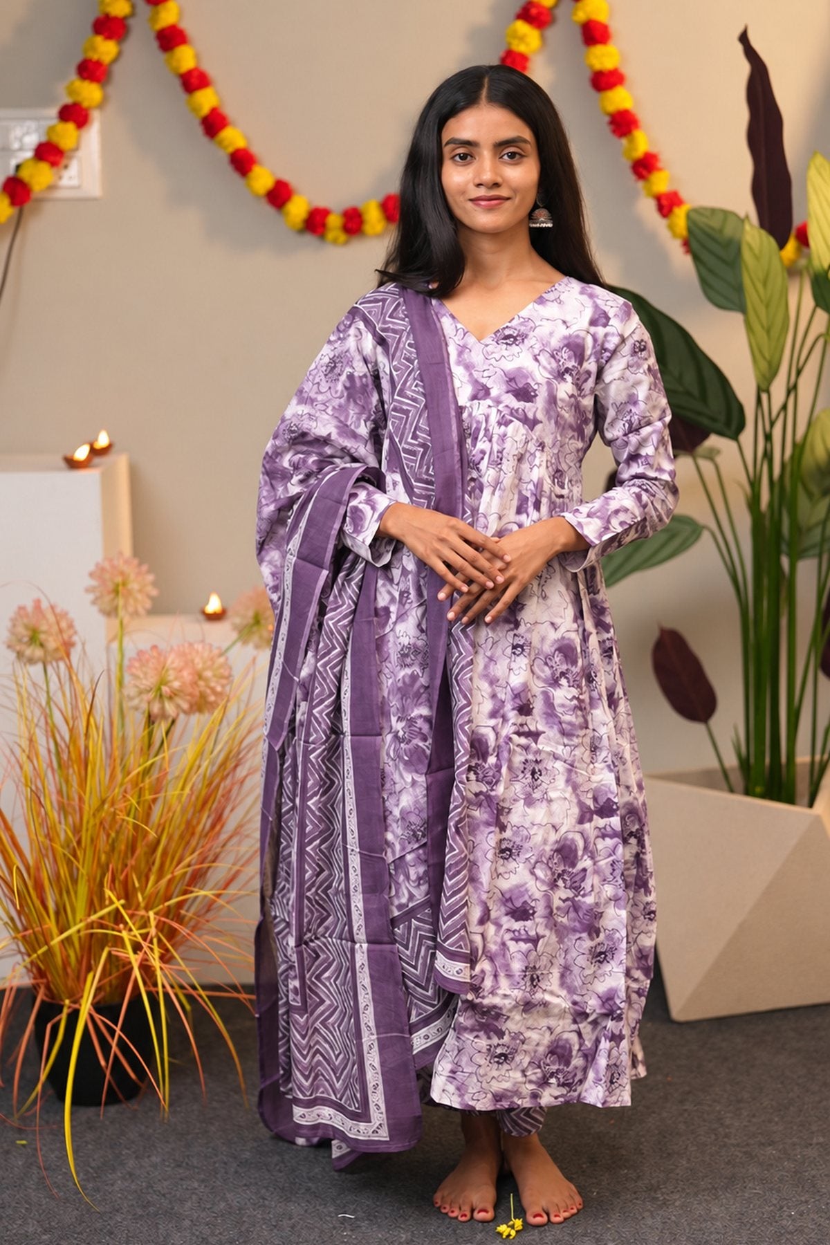 Lilac Alia Cut Kurta Suit Set