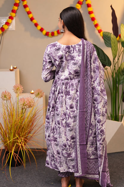 Lilac Alia Cut Kurta Suit Set