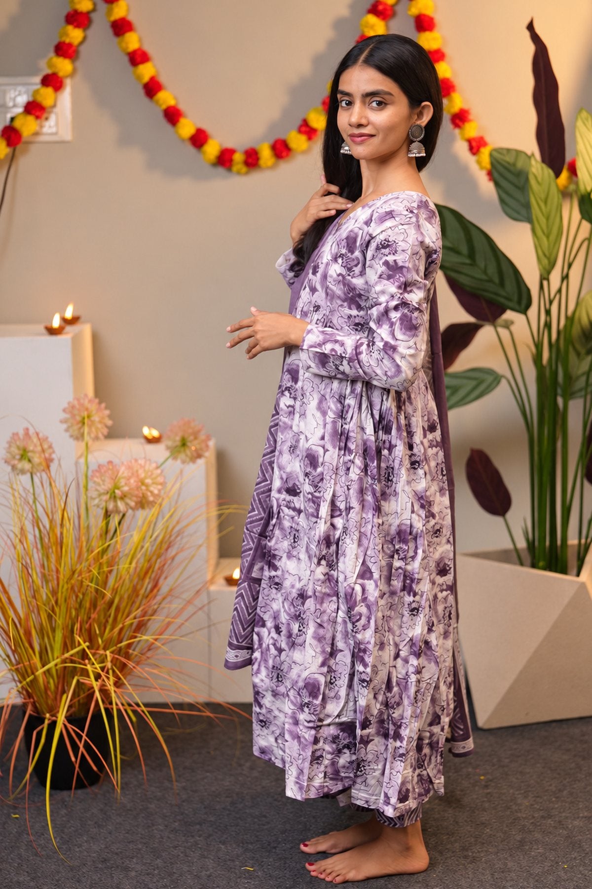 Lilac Alia Cut Kurta Suit Set