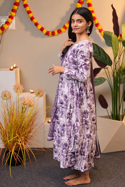 Lilac Alia Cut Kurta Suit Set
