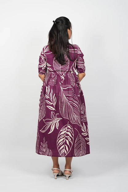 Wine A-Line Cotton Dress