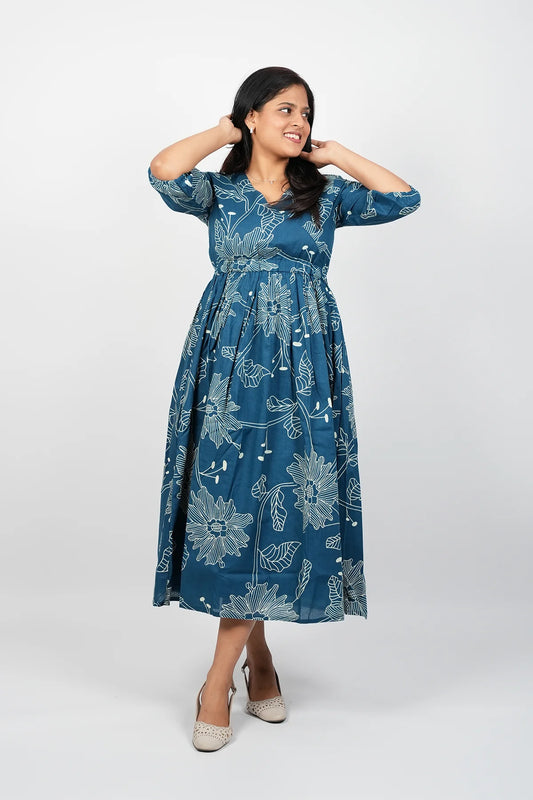 Dark Blue A-Line Cotton Dress