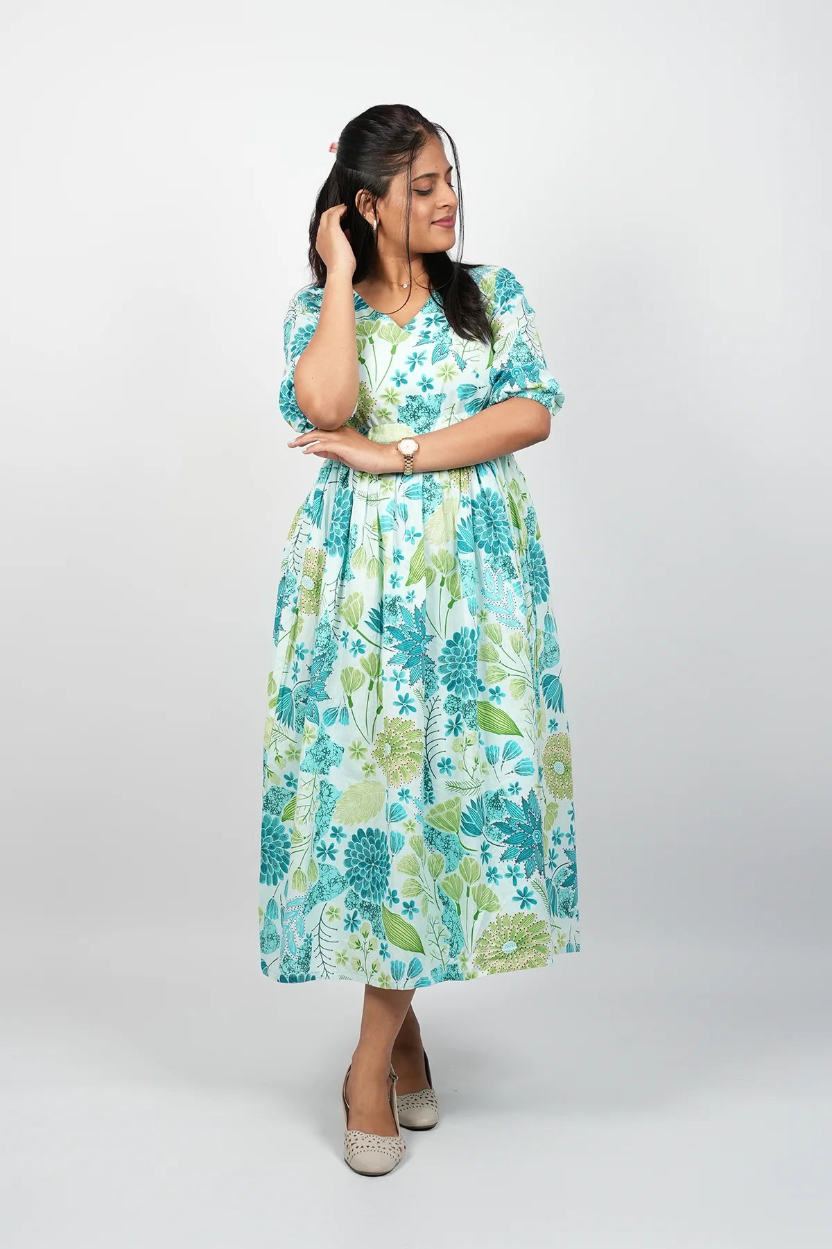 Blue A-Line Cotton Dress