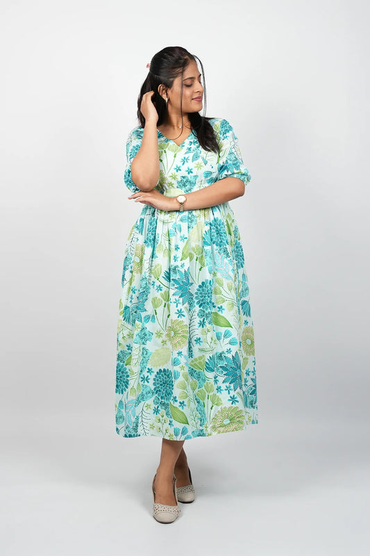 Blue A-Line Cotton Dress
