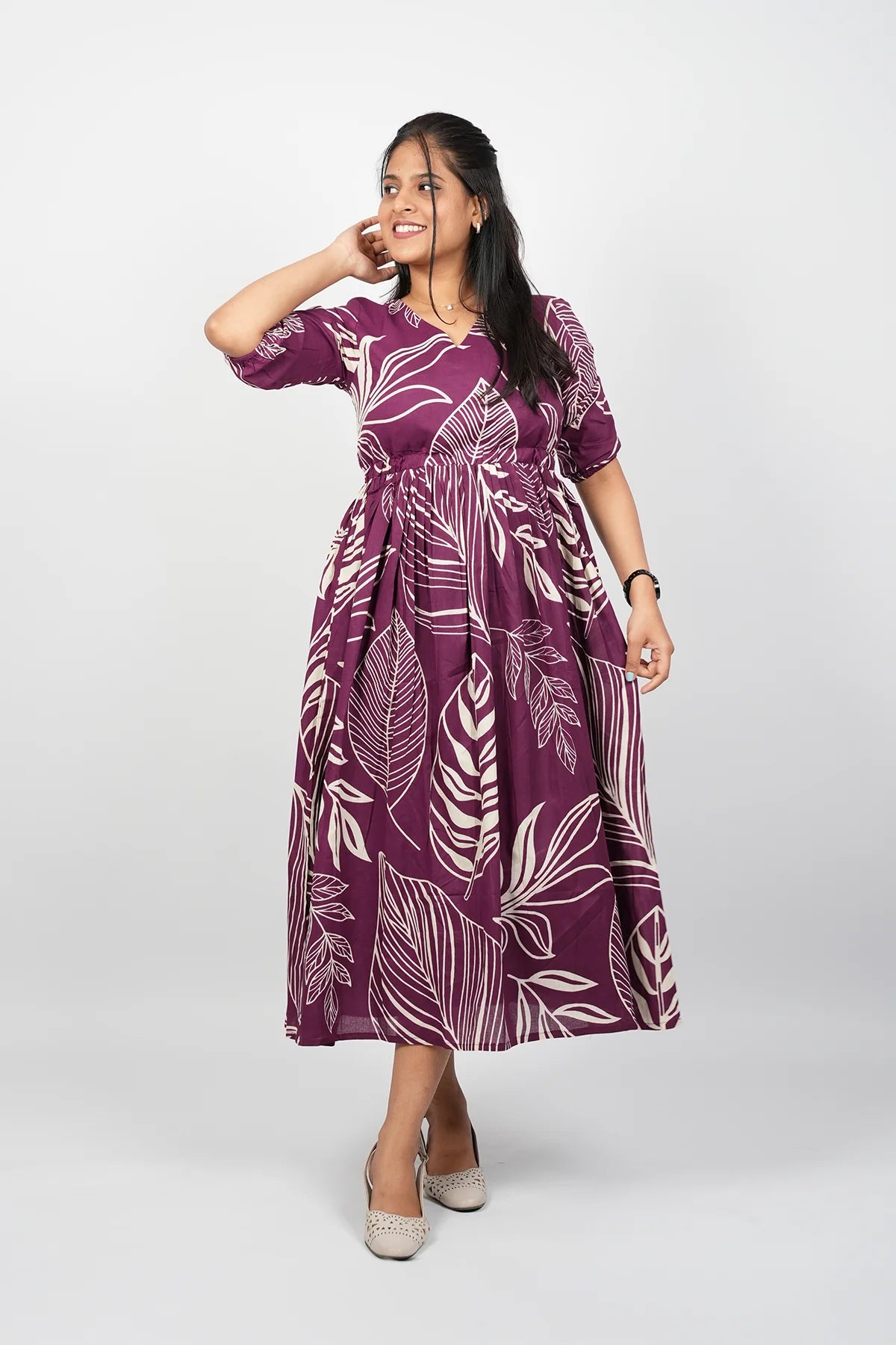 Wine A-Line Cotton Dress