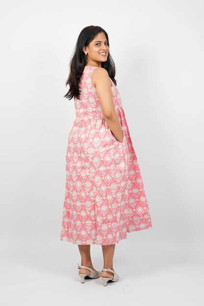 Peach A-Line Midi Dress