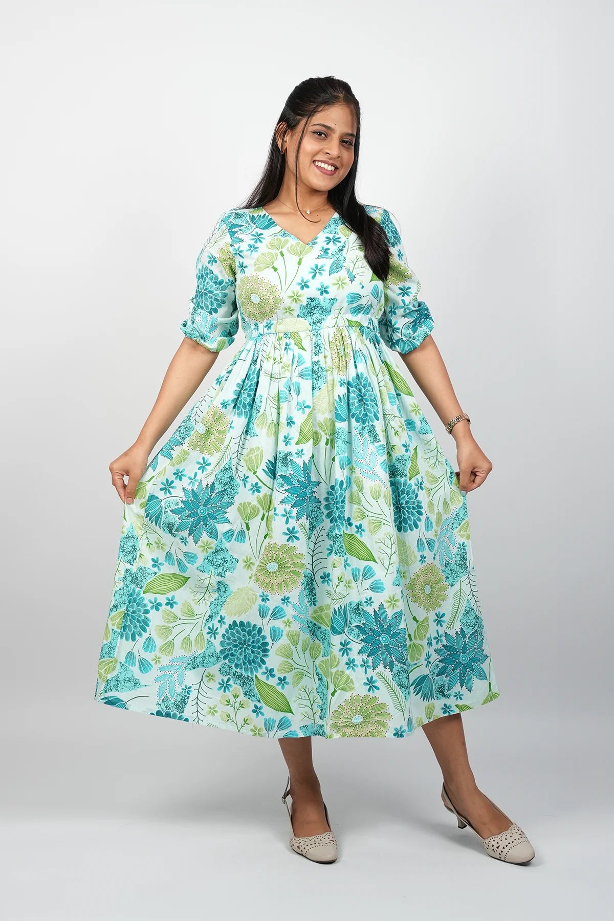 Blue A-Line Cotton Dress