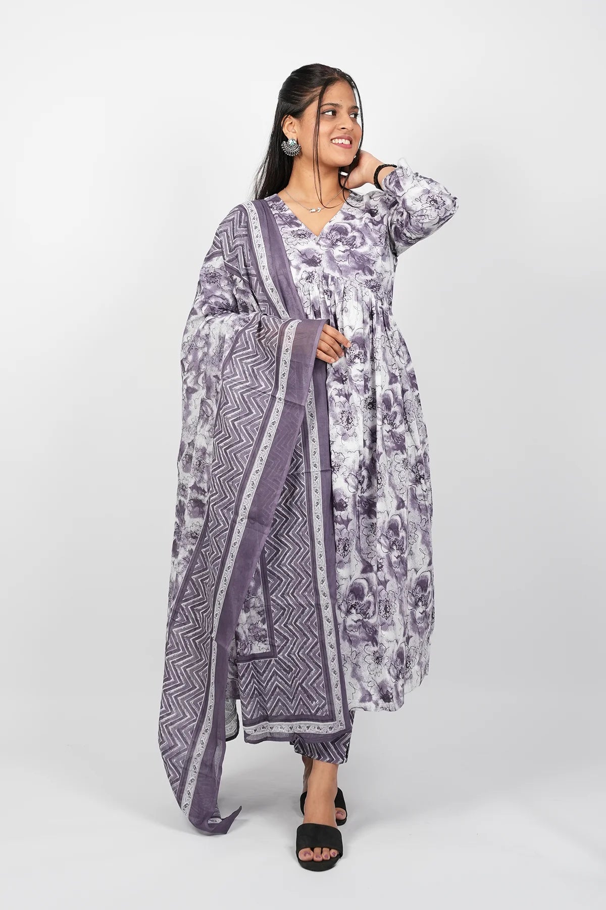 Lilac Alia Cut Kurta Suit Set