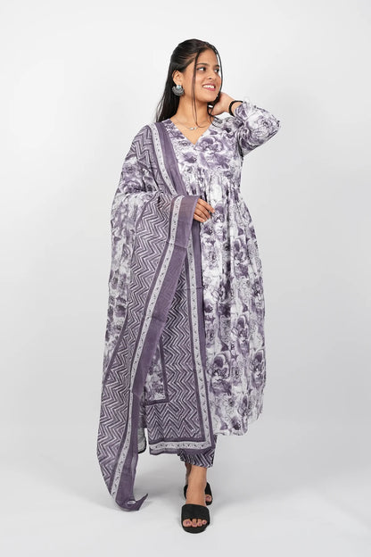 Lilac Alia Cut Kurta Suit Set
