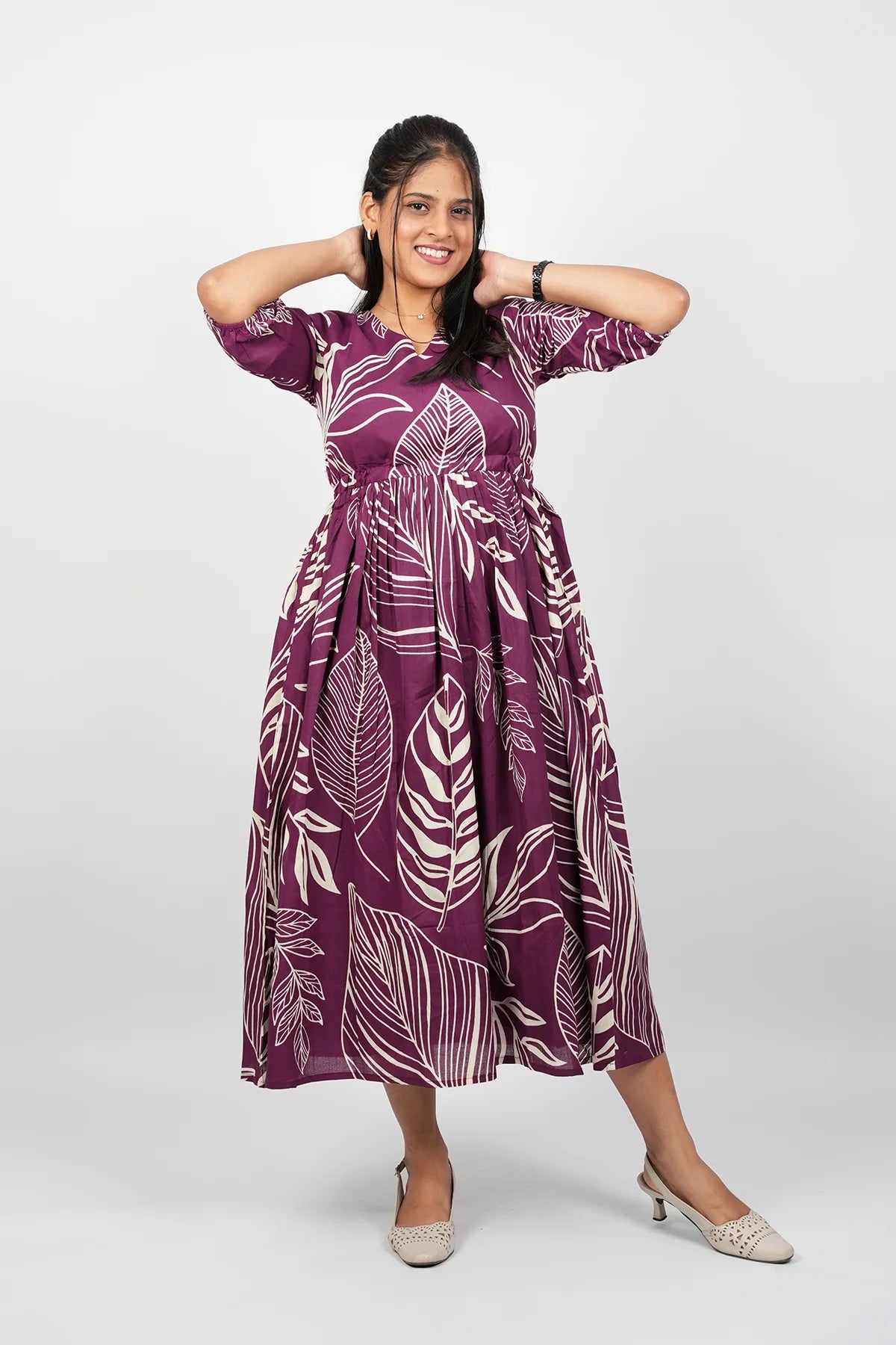 Wine A-Line Cotton Dress