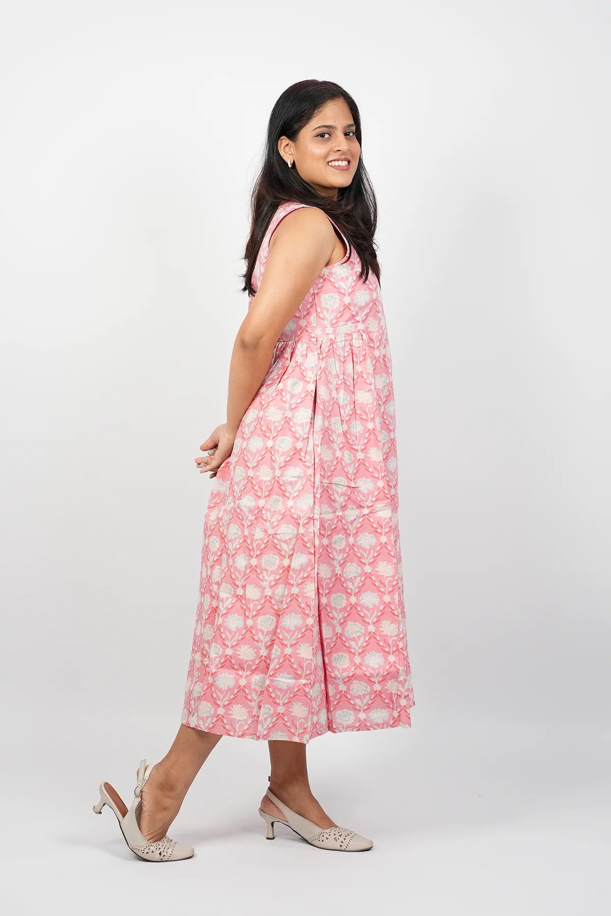 Peach A-Line Midi Dress