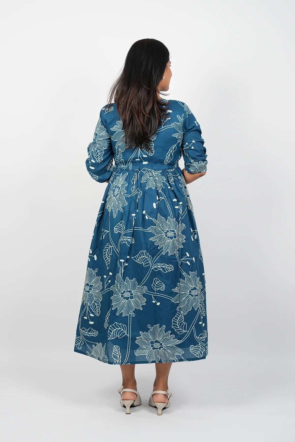 Dark Blue A-Line Cotton Dress