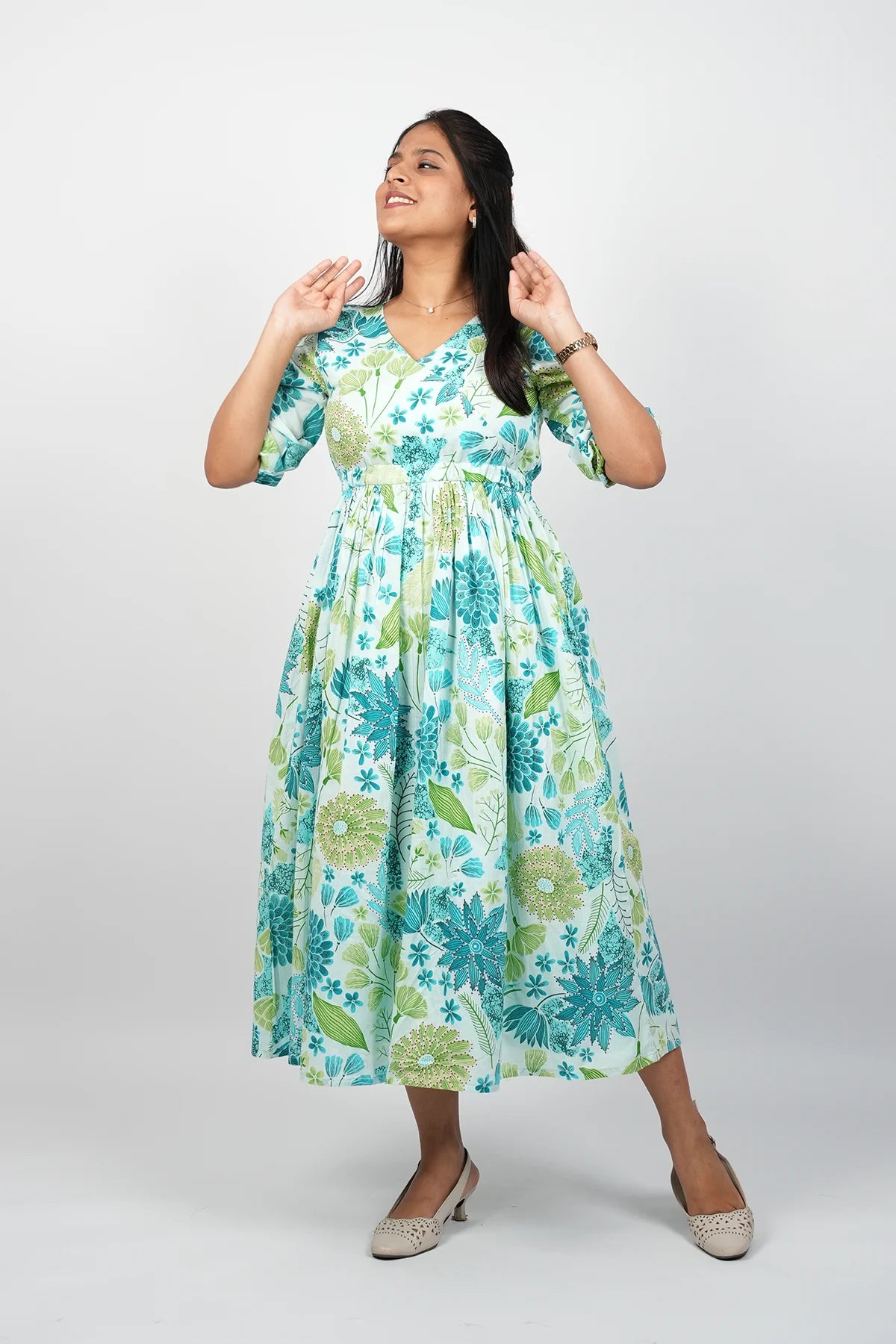 Blue A-Line Cotton Dress