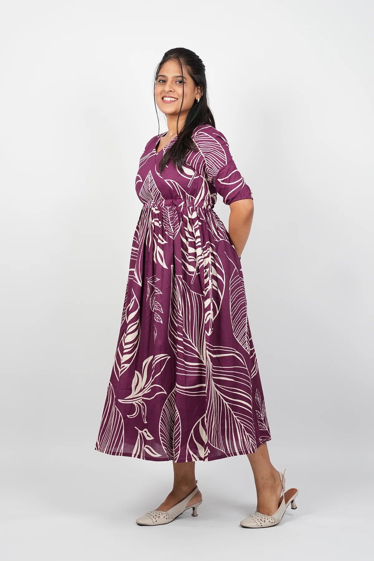 Wine A-Line Cotton Dress