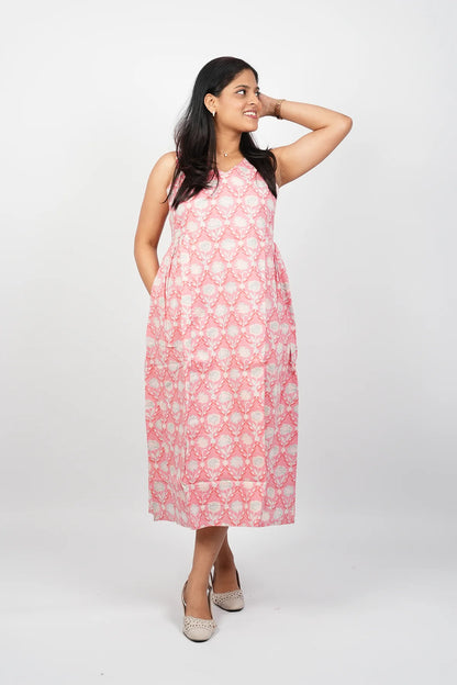Peach A-Line Midi Dress