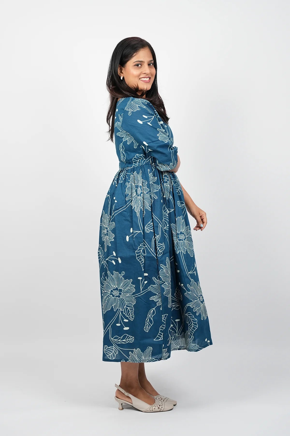 Dark Blue A-Line Cotton Dress