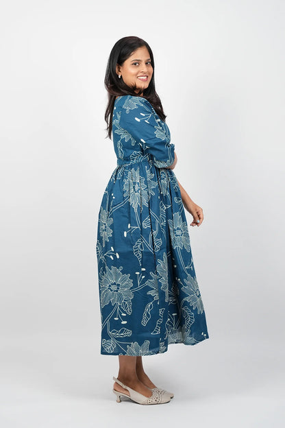 Dark Blue A-Line Cotton Dress