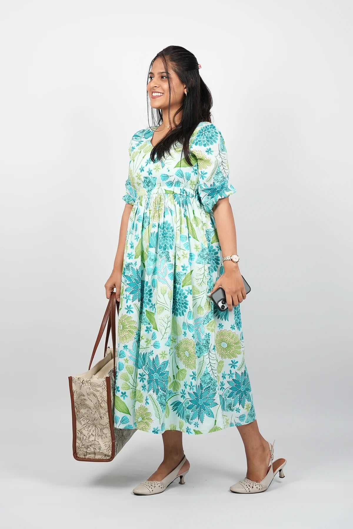Blue A-Line Cotton Dress