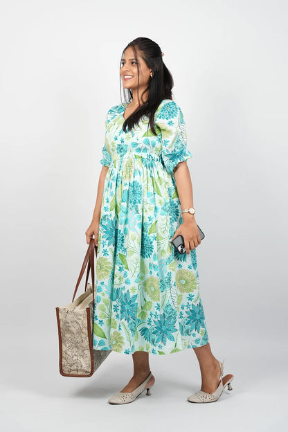 Blue A-Line Cotton Dress