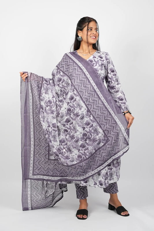 Lilac Alia Cut Kurta Suit Set