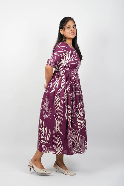 Wine A-Line Cotton Dress