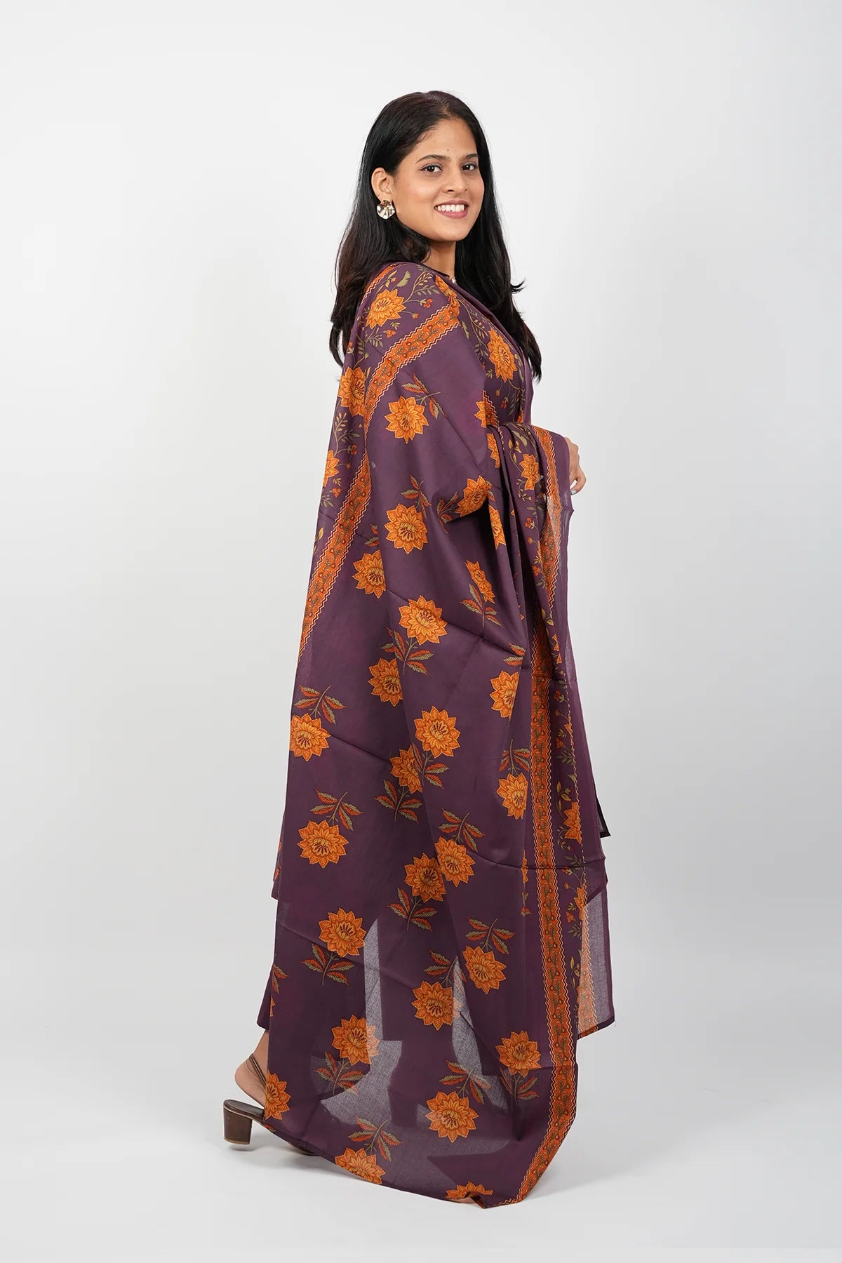 Dark Violet Cotton Straight Cut Kurti Suit Set