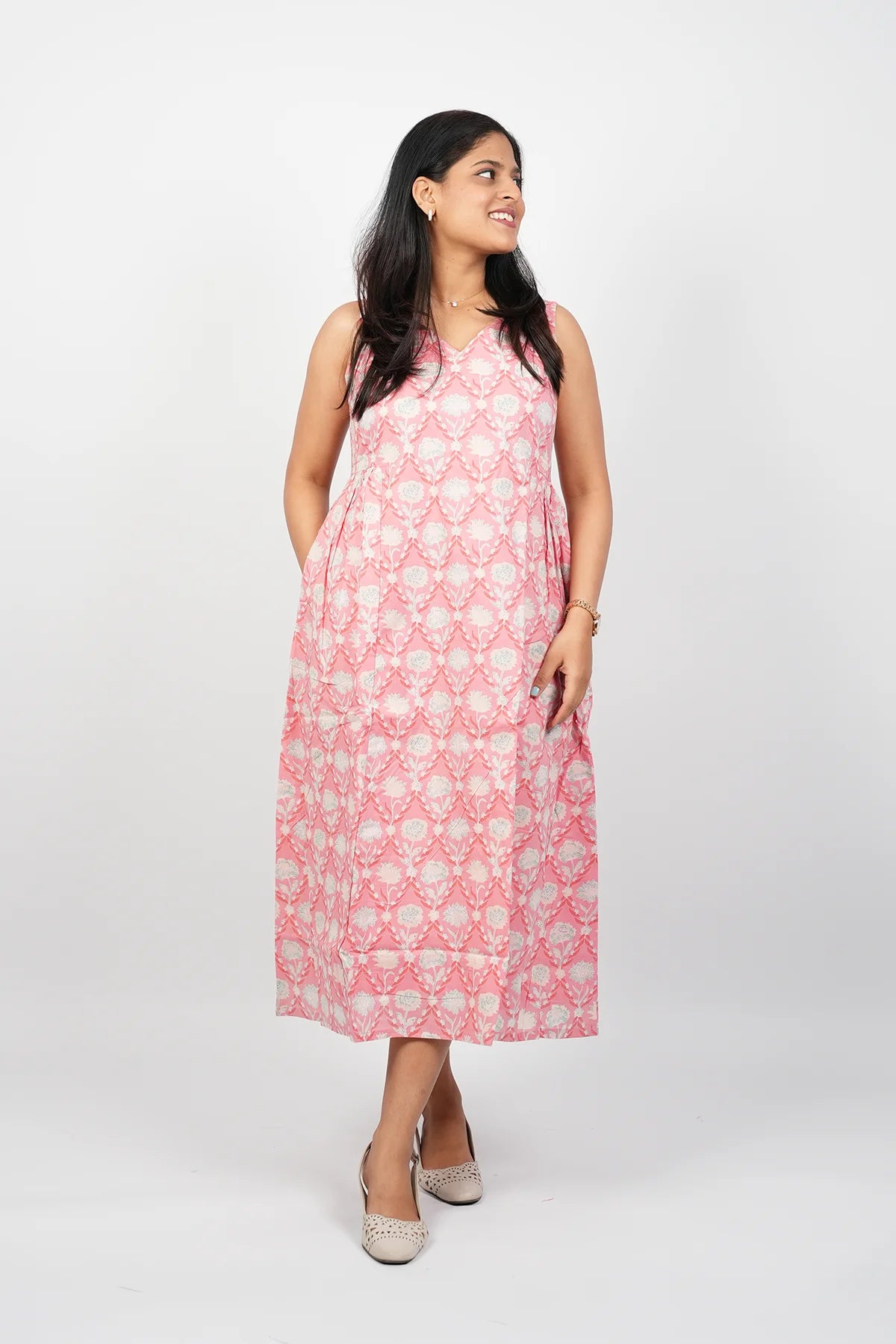 Peach A-Line Midi Dress