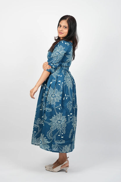 Dark Blue A-Line Cotton Dress