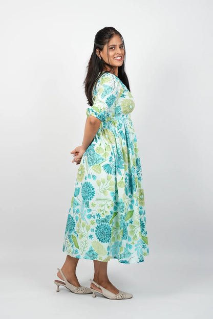 Blue A-Line Cotton Dress